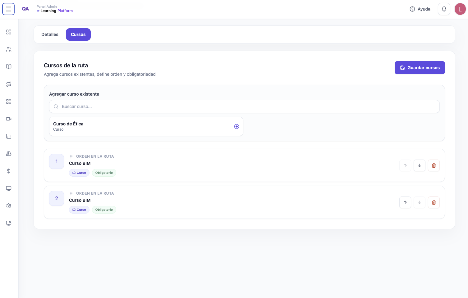 Rutas de aprendizaje organizadas en el portal LMS