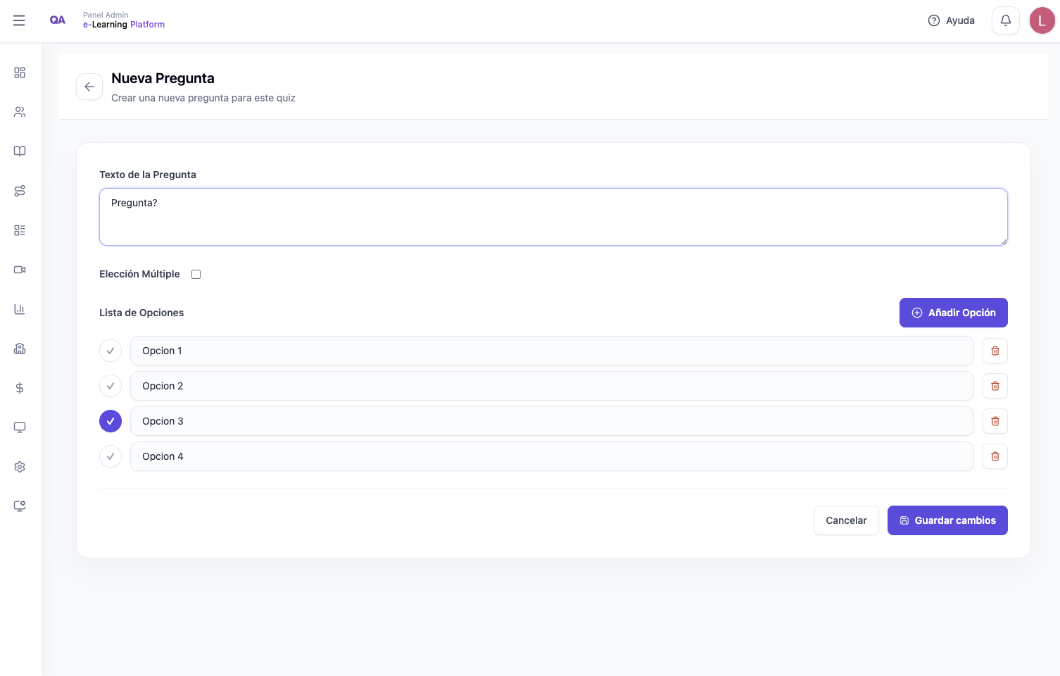 Constructor de quizzes y evaluaciones del portal LMS