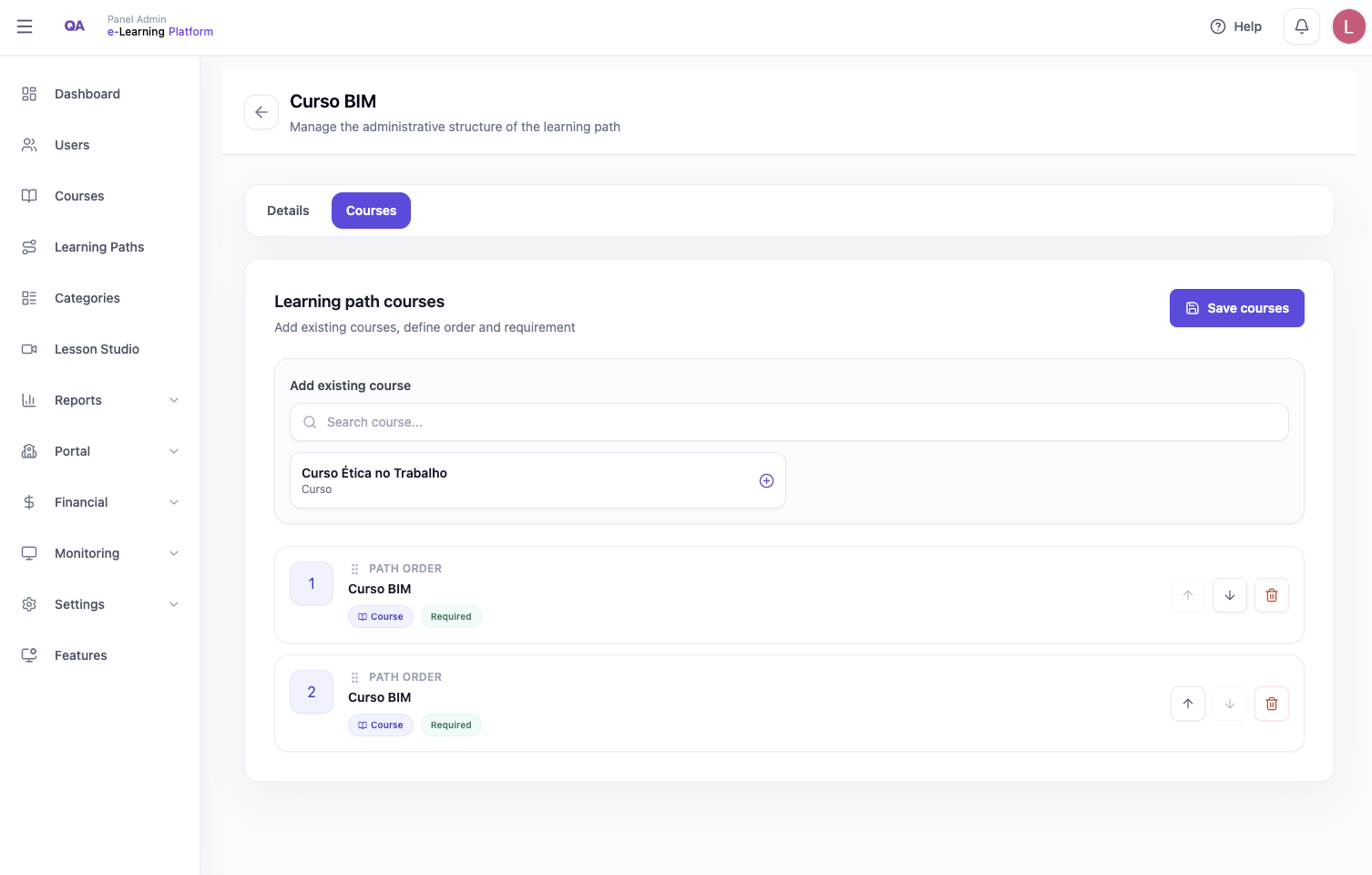 Trilhas de aprendizagem organizadas no portal LMS